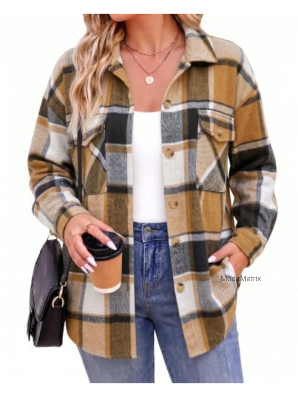 Plus Size Flannel Shacket Plaid Button Down Shirt Long Sleeve